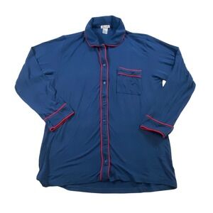 LAKE Navy Blue Pajama Set Long Sleeve Button Up Top Pants Red‎ Trim Loungewear